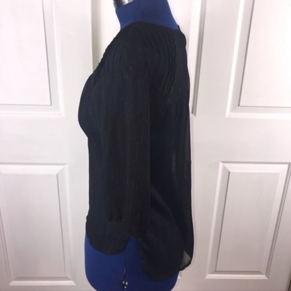 LC Lauren Conrad M semi sheer black metallic stripes flowing 3/4 sleeve top - Picture 7 of 8